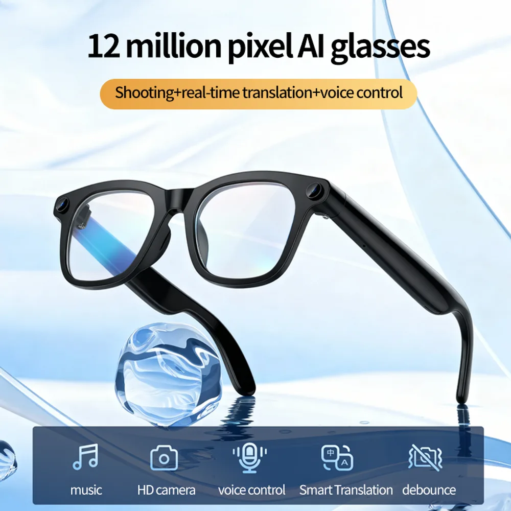 AI Camera Smart Glasses – 12MP Photo & Video, 25-Language Real-Time Translation, Voice Control