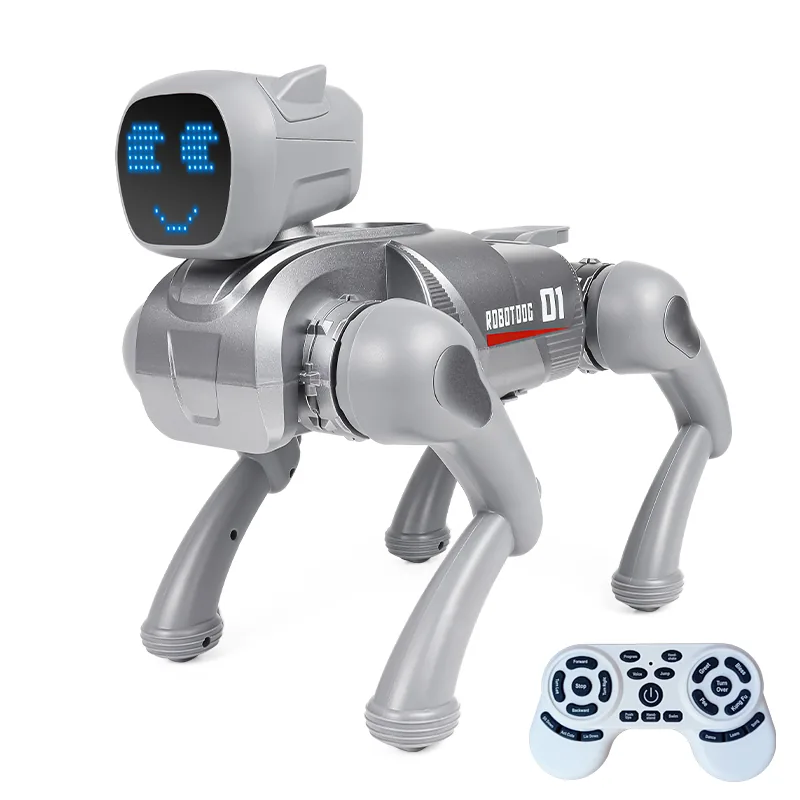 AI Smart Robot Dog – Voice Control, Programmable, 2.4GHz Remote + App, 6 Expressions (Silver / Pink)